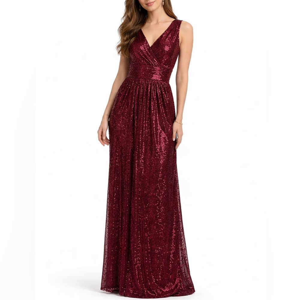 Elegant V-Neck Burgundy Sequin Maxi Dress